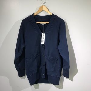 Alex Mill David Fleece Cardigan faded navy size small 100% cotton button down